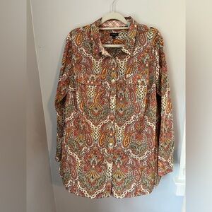 Talbots Paisley Button Down Shirt - Red, Orange, Green, long sleeve Autumn color